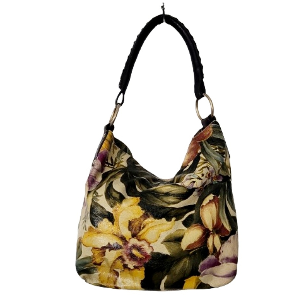 Maurizio Taiuti Floral Italian Leather Hobo Bag